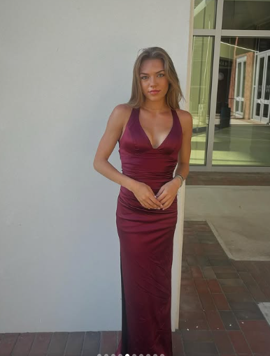 Burgundy Satin Plunging V- Neckline Long Evening Dress, Prom Dresses, Evening Party Dresses cc553
