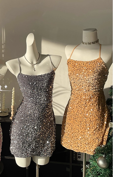 Sexy Backless Halter Sequin Cocktail Dress Black Sheath Short Party Dress Homecoming Dress cc3278