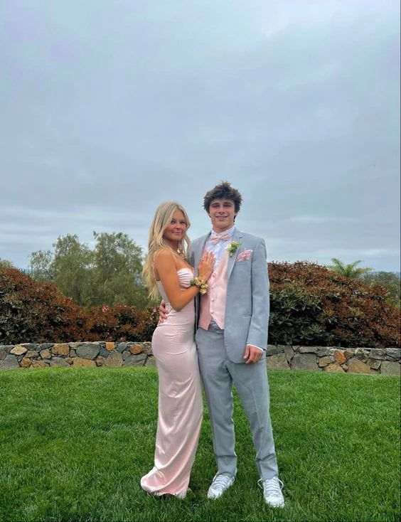 Elegant Pink Sweetheart Straps Sheath Satin Long Party Dress Slit Prom Dress cc1946