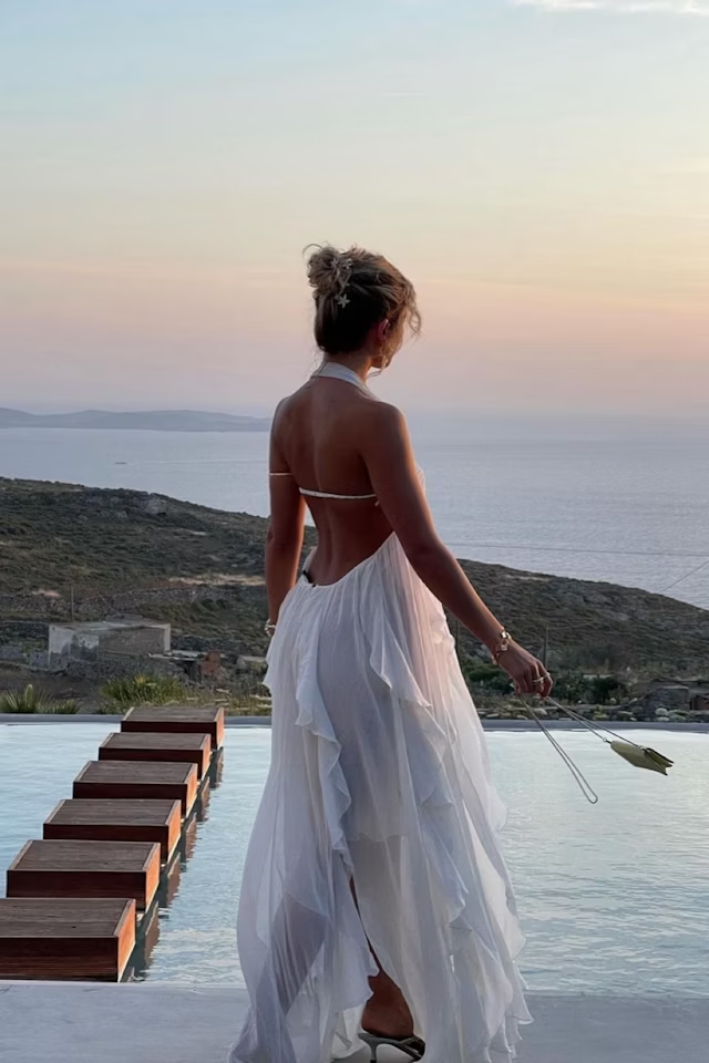 Sexy Halter Party Dress White Chiffon Slit Evening Gown Prom Dress cc1436