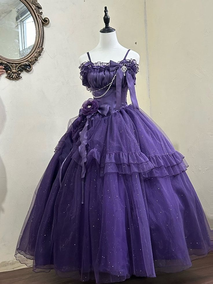 Fairy Shimmering Purple Tulle Ruffles Lolita Prom Dress Sweet Ball Gown cc2220