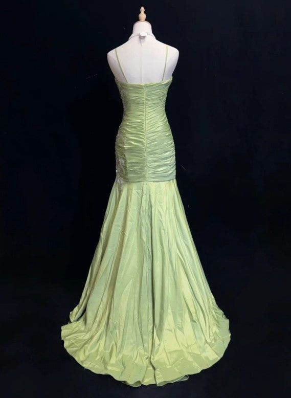 Gorgeous Green Mermaid Satin Beaded Sequin Party Evening Dress,Spaghetti Strap Long Prom Dress cc2997