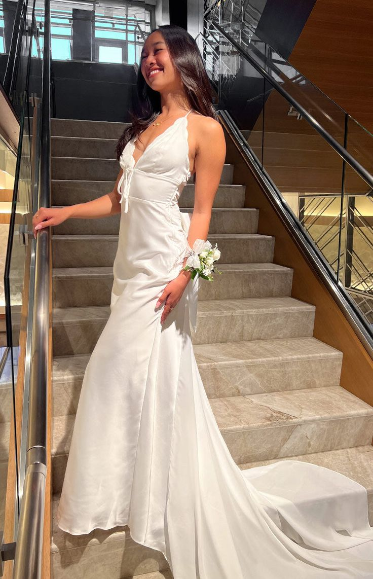 Charming White V Neck Wedding Dress,Long A Line Prom Evening Dress cc2516