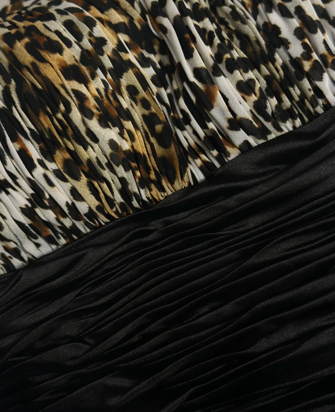 Vintage Leopard Chiffon Strapless A Line Cocktail Dress Homecoming Dress cc3120