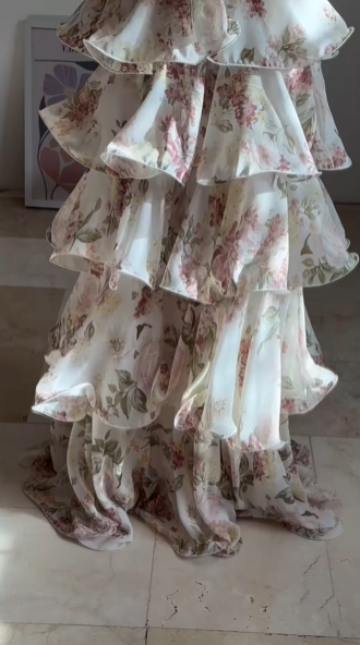 Gorgeous Halter Chiffon Print Floral Layered Evening Dress,Back A Line Prom Party Dress cc2928