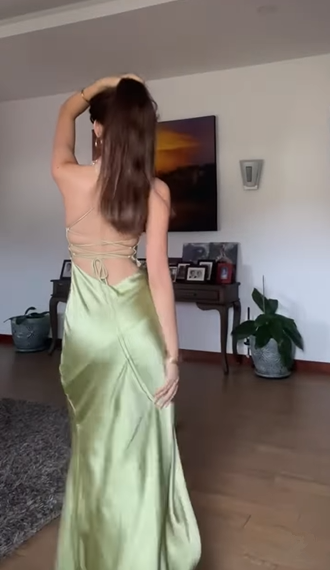 Simple Green Slit A Line Backless Party Dress Evening Dress cc2874