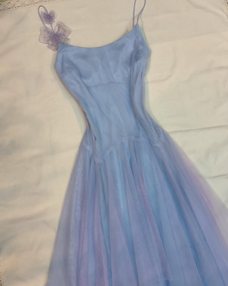 Lavender Tulle A Line Short Prom Dress,Homecoming Dress With Flowers cc2574