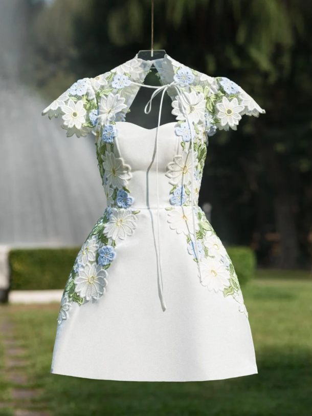 Elegant Sweetheart Neck White Satin Appliques Short Birthday Dress Homecoming Dress cc3133