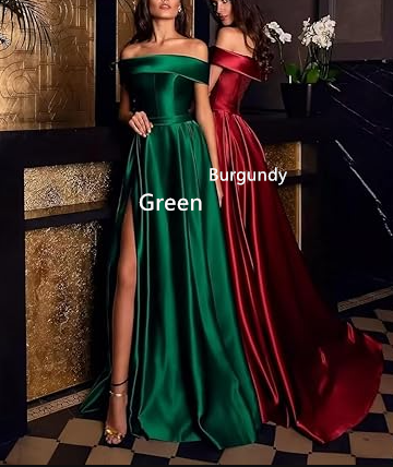 Off Shoulder Satin Evening Dress for Wedding High Slit Long Formal Dress Elegant A Line cc627