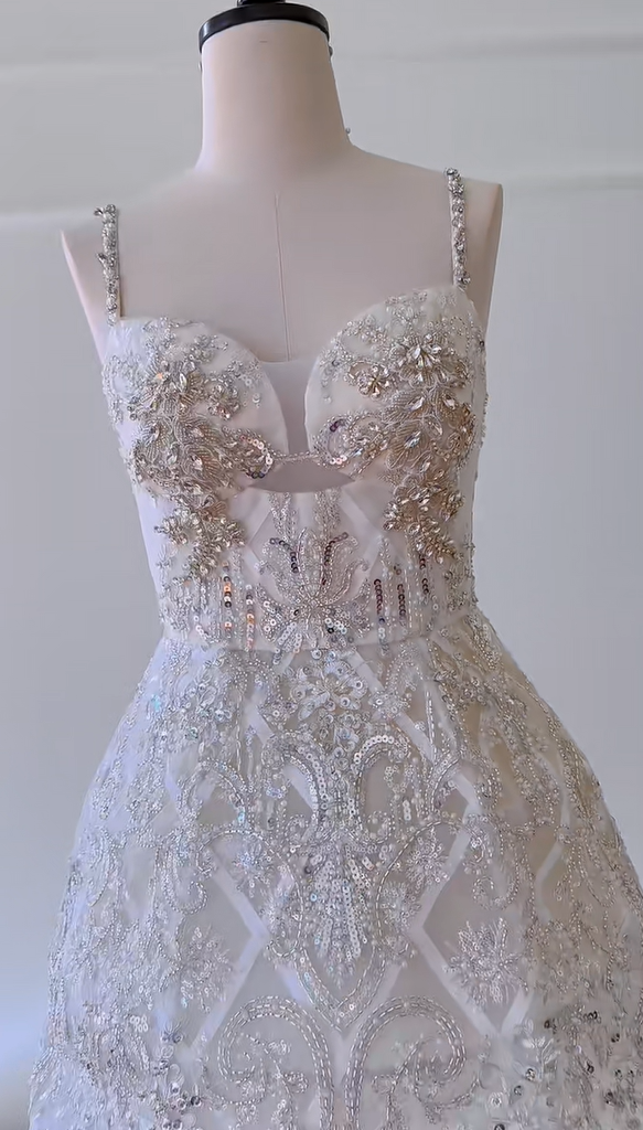 Gorgeous Spaghetti Straps Tulle Beaded Homecoming Dress White Short Birthday Outfits Wedding Dress cc3168