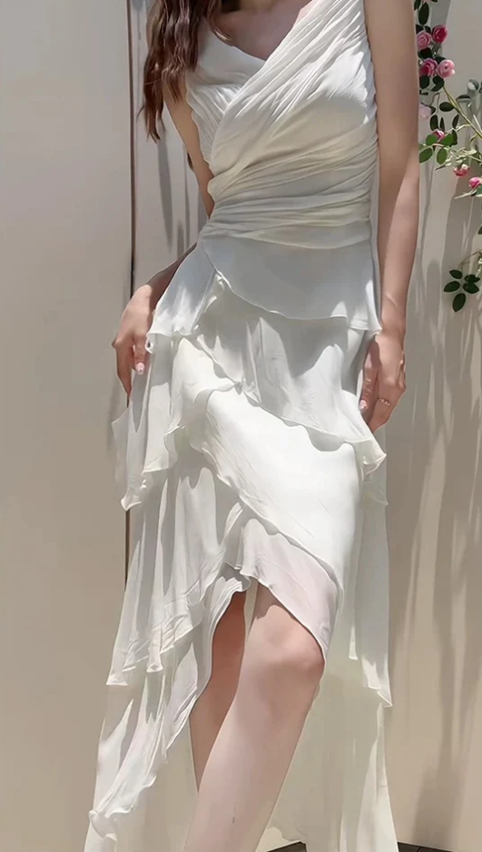 Classy A Line Chiffon Ruffle Tiered Wedding Dress Prom Dress cc2031