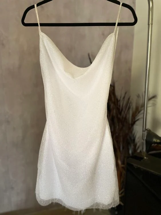 Spaghetti Straps Shiny Homecoming Dress White Shiny Dress Red Short Homecoming Dress cc80