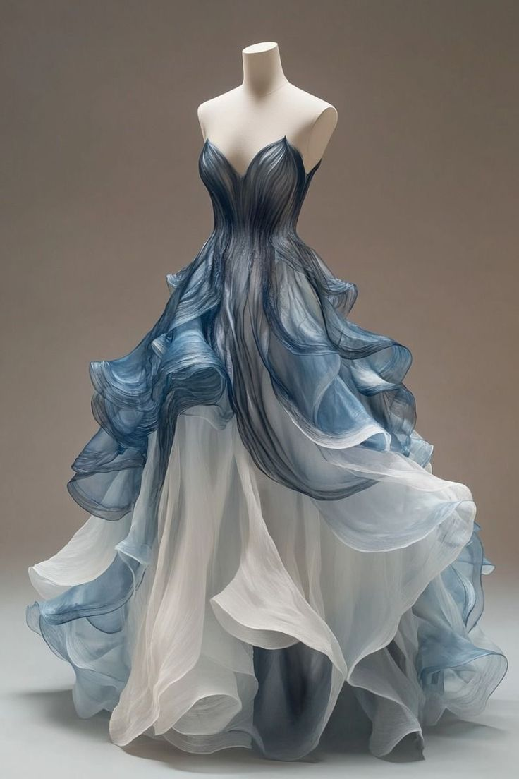 Unique Blue A Line Tulle Long Prom Dress,Blue Strapless Evening Dress cc2989