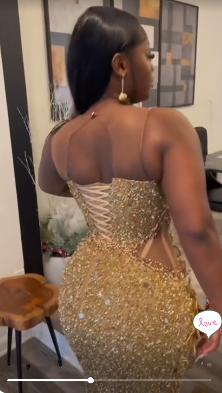 Gorgeous Gold Sequins Appliques Prom Dress Formal Mermaid Evening Dress cc2323