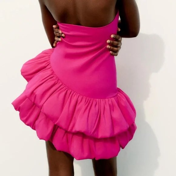Sexy Hot Pink Strapless Satin Short Birthday Dress Homecoming Dress cc2130
