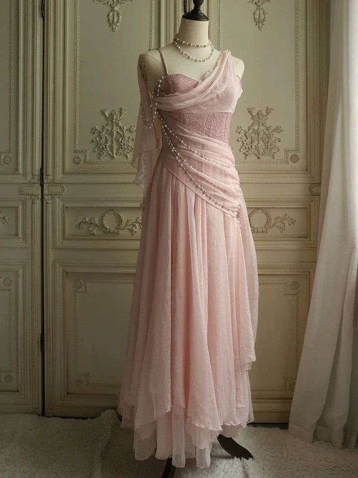 Classy Pink Chiffon A Line Party Dress Formal Evening Dress cc2724