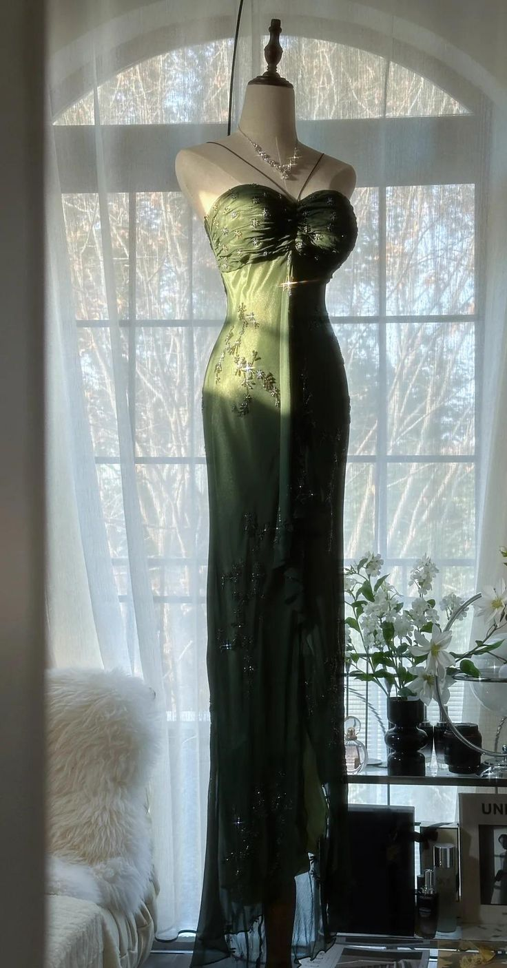 Vintage Dark Green Halter Chiffon Beaded Prom Dress,Mermaid Party Evening Dress cc2996