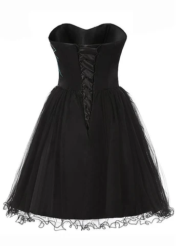 Vintage Black Tulle Satin Beaded Short Party Dress A Line Homecoming Dress cc2925