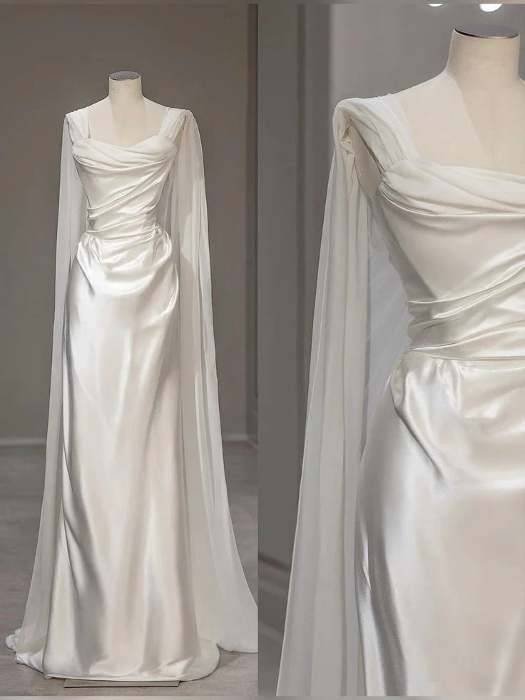 White Satin Pleated Straps Wedding Dress,Elegant Prom Evening Dress cc2662