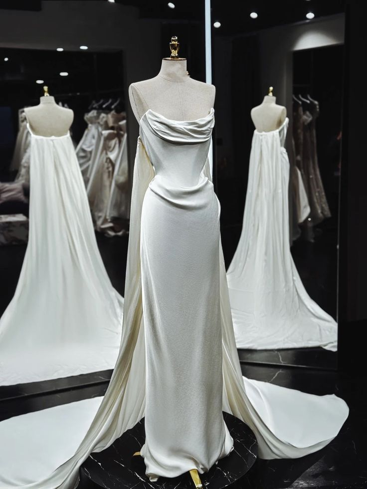 Classy Strapless White Satin Long Wedding Dress With Ruffles,Long Prom Evening Dress cc2661