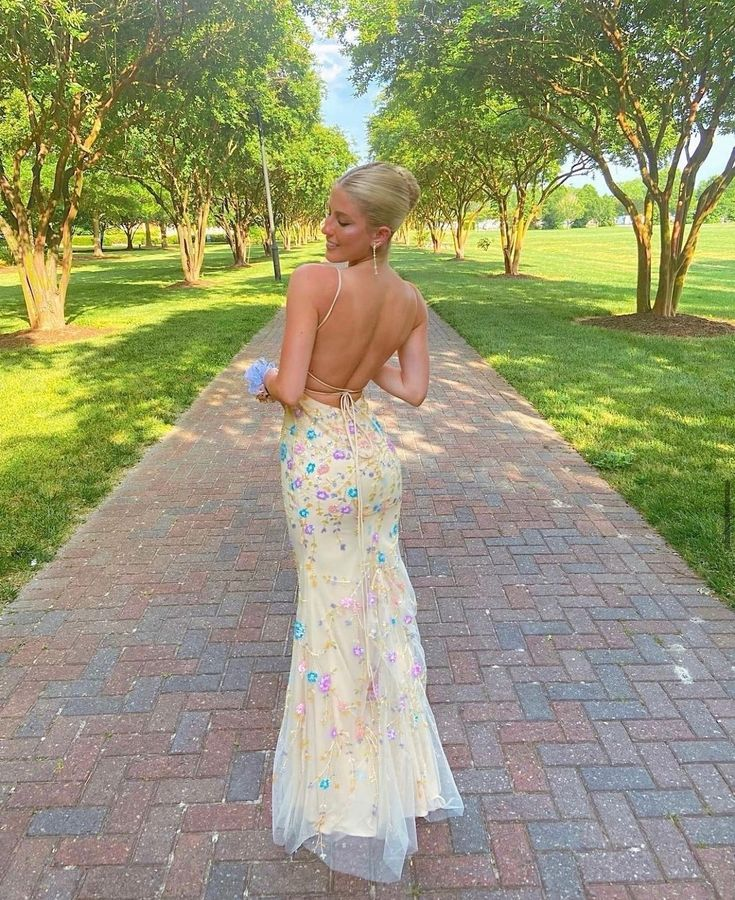 Beautiful Yellow Straps Mermaid Backless Evening Dress Long Prom Dress cc1965