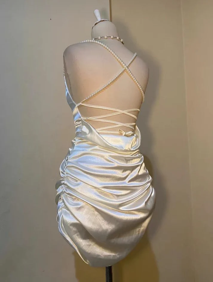 Sexy White Short Satin Sheath Birthday Dress Short Prom Dress Homecoming Dress cc1933