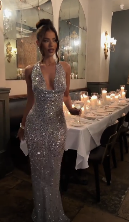 Sparkly Halter Backless Silver Sequins Evening Dress Long Prom Dress cc2378