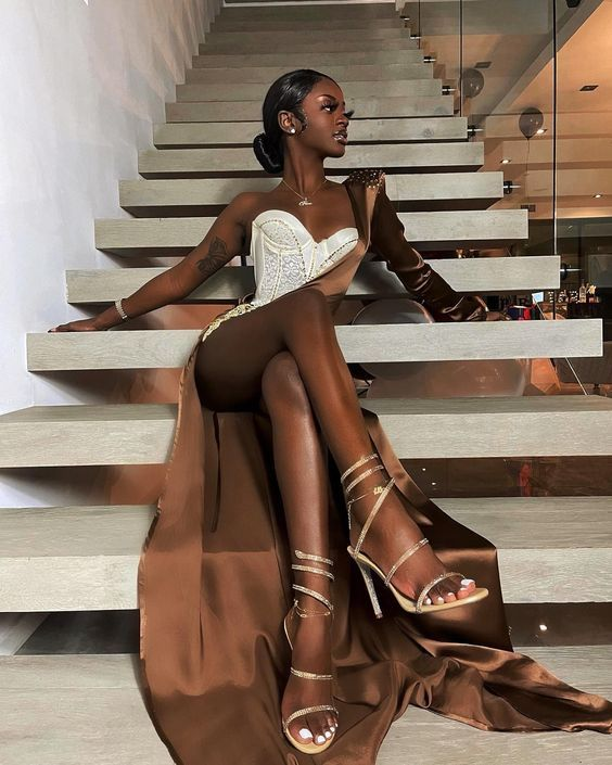Black Girl Long Prom Dress Mermaid One Shoulder Evening Gown cc2085