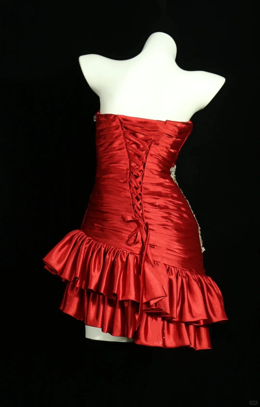 Vintage Strapless Red Satin Pleated Ruffle Cocktail Dress Sheath Short 8th Grade Homecoming cc3357
