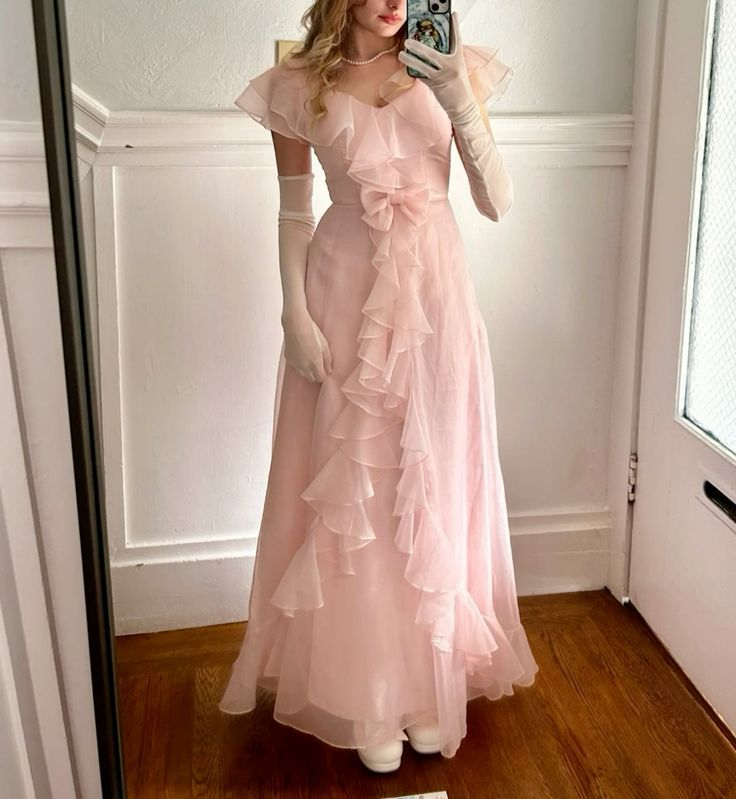Elegant Pink Chiffon Ruffles Evening Dress,V Neck A Line Prom Party Gown cc2876