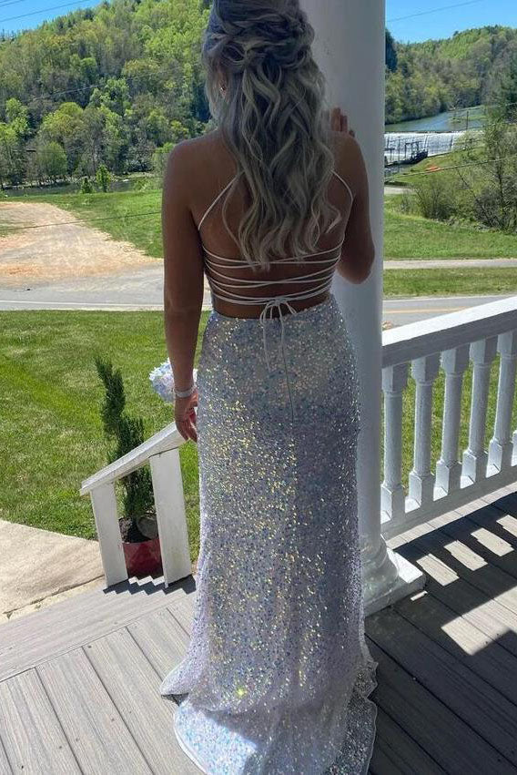Beautiful White Sequins Long Prom Dress,Formal Party Evening Gown cc2541
