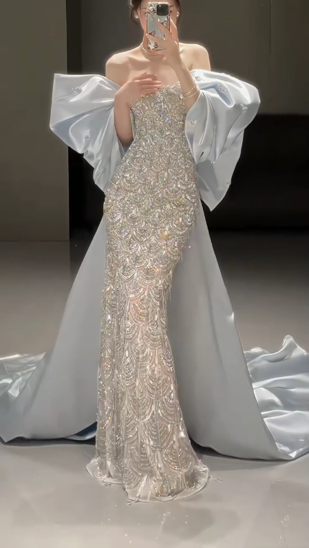 Sparkly Mermaid Sequins Beaded Mermaid Evening Dress,Long Prom Dress Wedding Dress cc2795