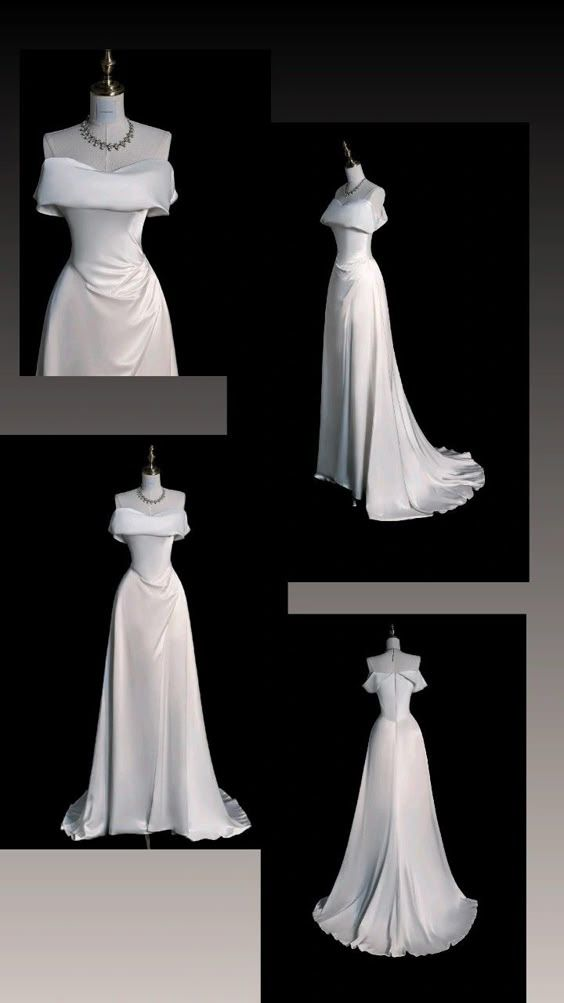 Sexy Off The Shoulder A-Line Satin Prom Dress White Wedding Dress Formal Party Evening Dress cc1544