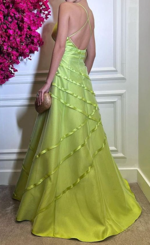 Sexy V Neck A Line Long Prom Dress Satin Backless Evening Dress Party Gown cc1462