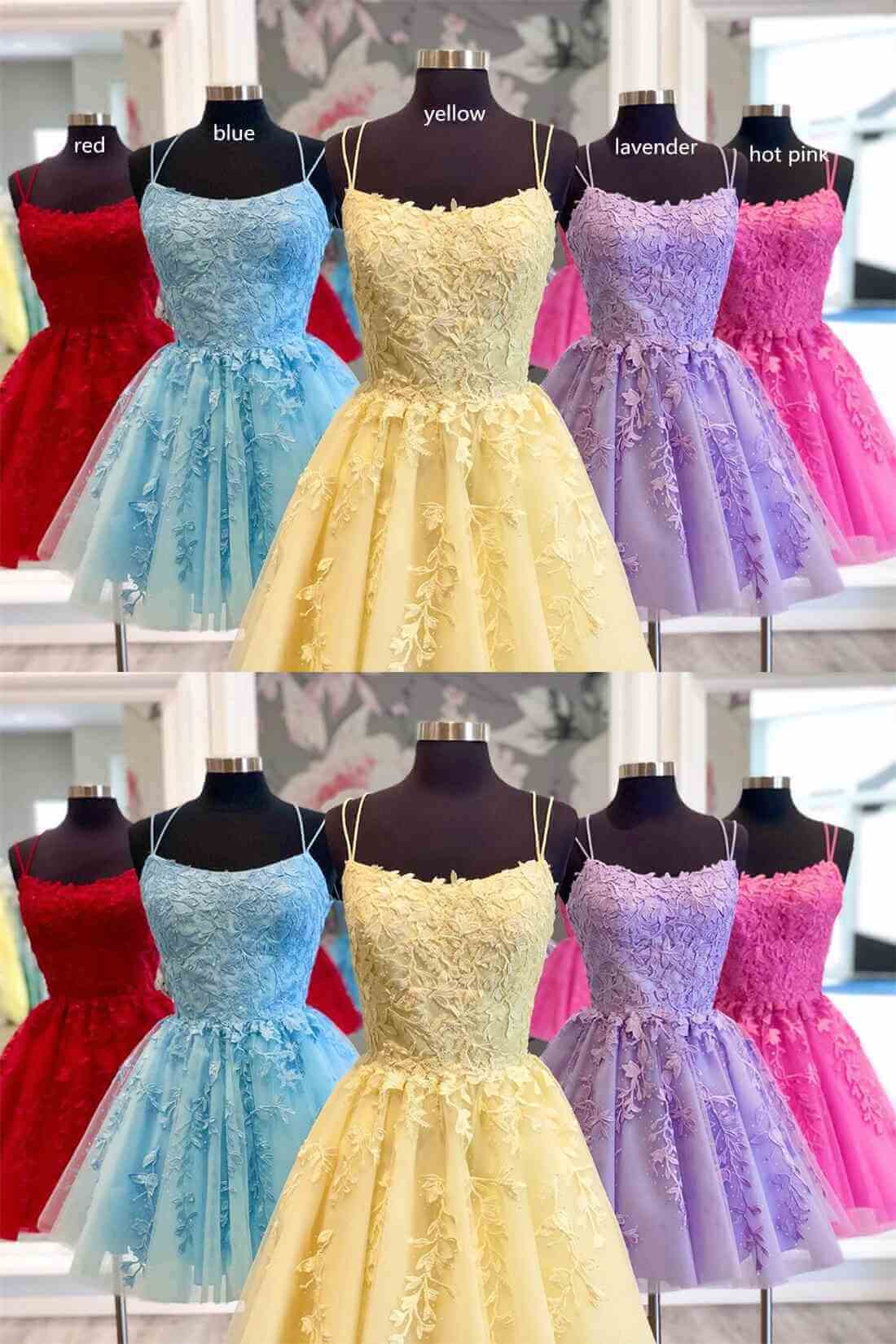 Pretty short A-line yellow homecoming dress with spaghetti straps c2658