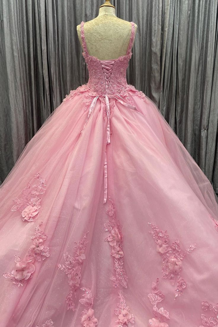 Chic Pink Tulle Floral Appliques Quinceanera Dress Two-Wear Ball Gown cc1739