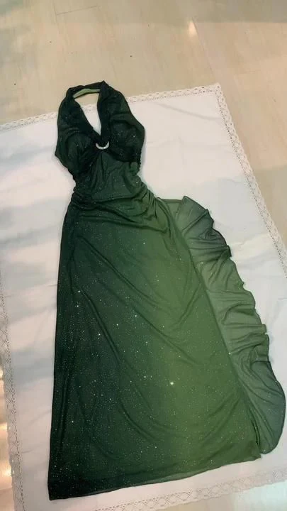 Elegant Halter Ombre Green Chiffon Long Prom Dress Glitter Evening Dress cc1394
