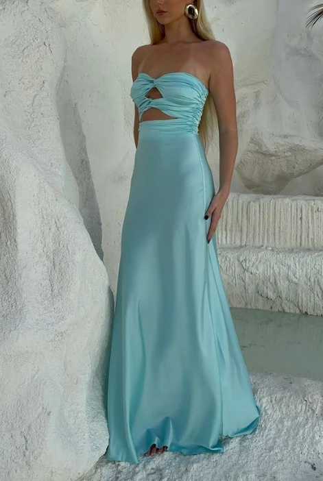 Simple Strapless Long A Line Party Dress Prom Dress cc1392
