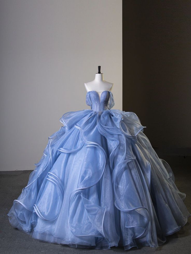 Gorgeous Sky Blue Ruffle Prom Dress Ball Gown Princess Sweet 16 Dress cc1766
