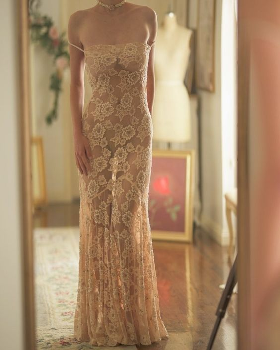 New Arrival Sexy Straps Mermaid Long Prom Dress Floral Lace Evening Dress cc1591