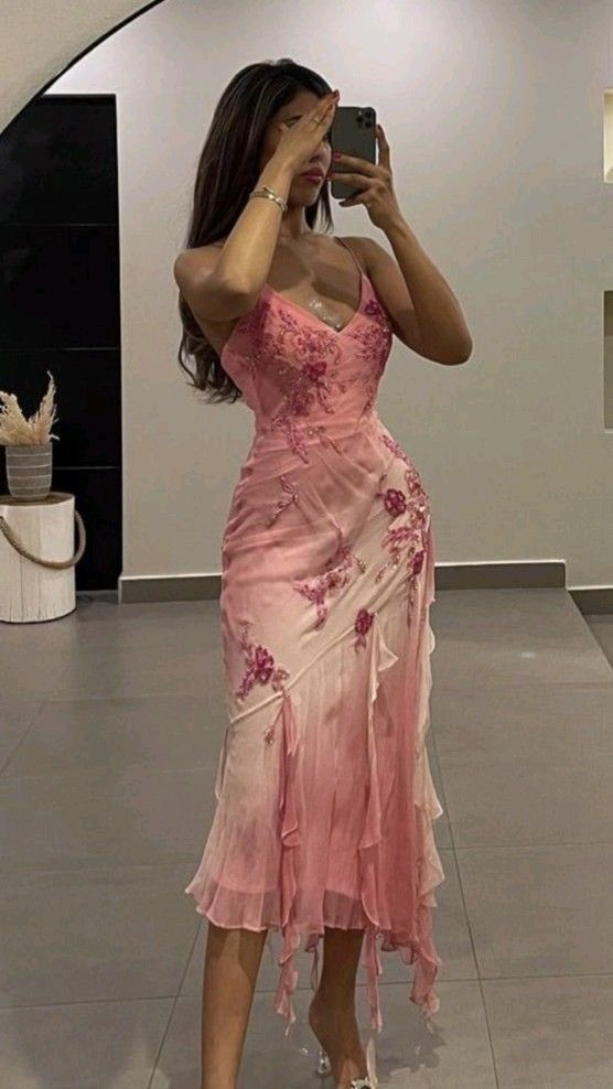 Charming Pink Chiffon Beaded Knee Length Prom Dress Party Evening Dress cc1649
