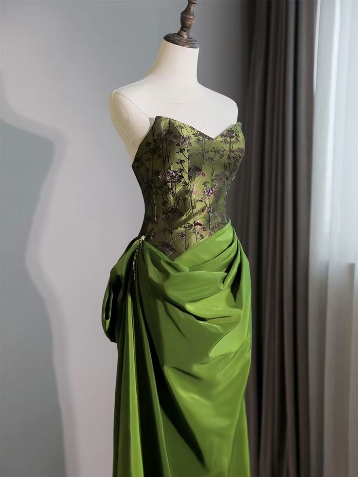 Vintage Green Sweetheart Prom Dress Strapless Mermaid Evening Dress Party Gown cc1445