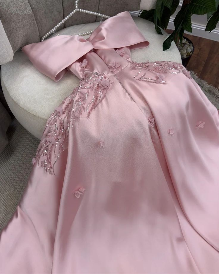Gorgeous Off The Shoulder Apliques Beaded Evening Dress Pink Party Dress Ball Gown cc1667