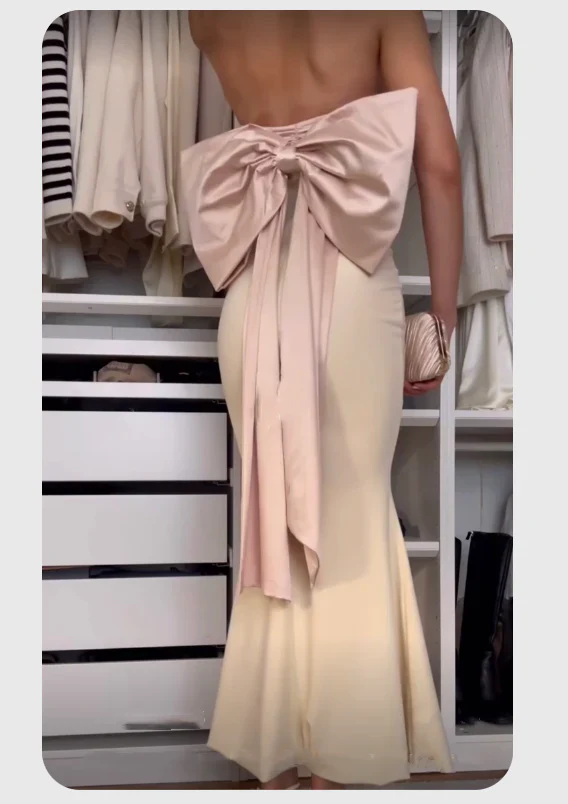 Elegant Mermaid Long Satin Evening Dress Strapless Prom Party Dress cc1596