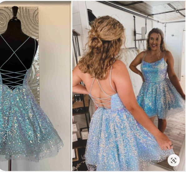 Cute Sequins A-Line Homecoming Dress Lace-up Shiny Party Dress c2461