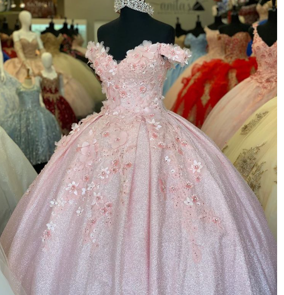 Pink ball gown Party Dress Elegant Long evening gown Sweet 16 Dress Quince Dresses C1710
