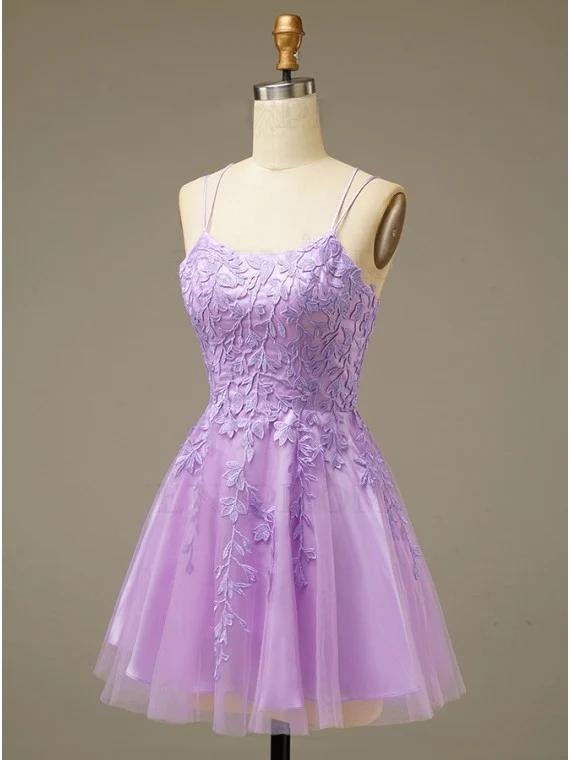 Lilac A-line Lace Appliques Short Homecoming Dress c2576