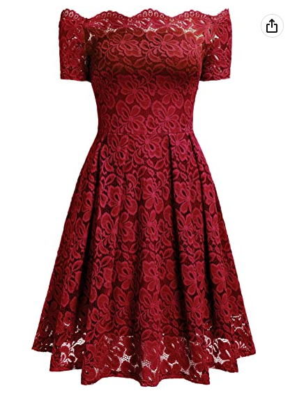 Women's Vintage Floral Lace Short Sleeve Boat Neck Cocktail Party Swing Dress Homecoming Dress c2680