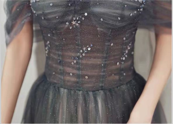 CUTE TULLE SEQUINS LONG PROM DRESS EVENING GOWN C2343