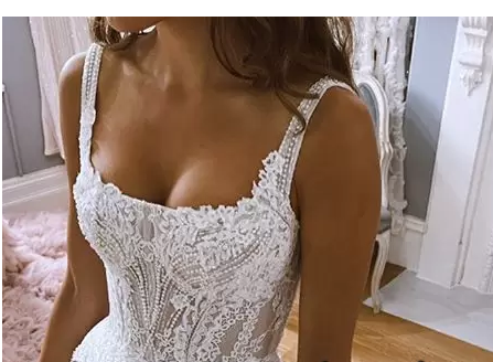 Gorgeous Square Neck Split Mermaid Prom Dresses with Appliques C625